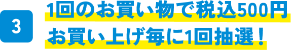 1回のお買い物で税込500円お買い上げ毎に1回抽選！