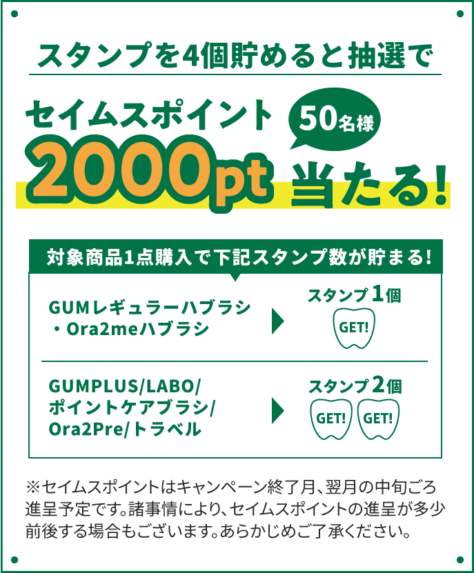 スタンプを4個貯めると抽選でセイムスポイント200pt当たる