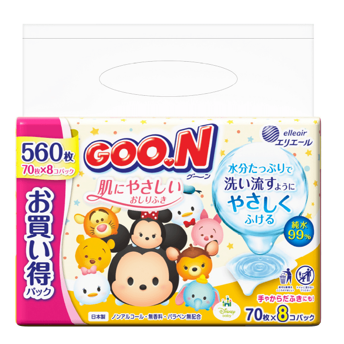 グーン肌にやさしいおしりふき
                つめかえ用　７０枚×８Ｐ